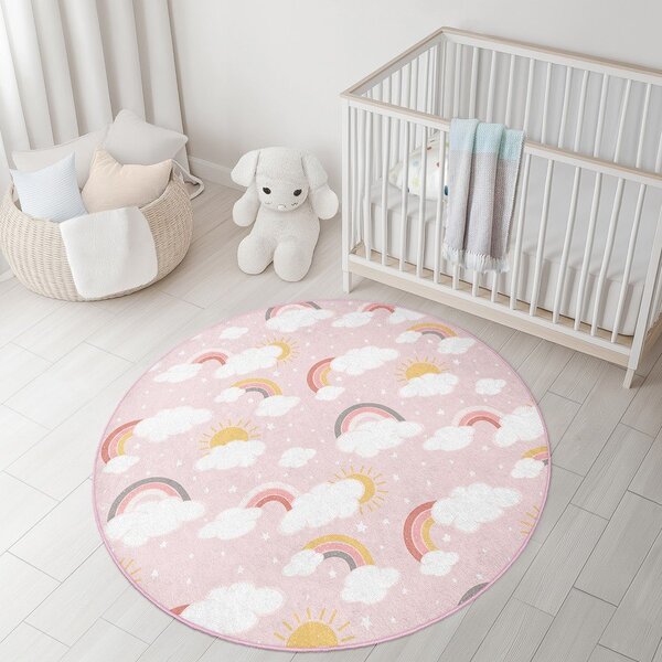 Růžový pratelný dětský koberec ø120 cm Rainbow World – Mila Home