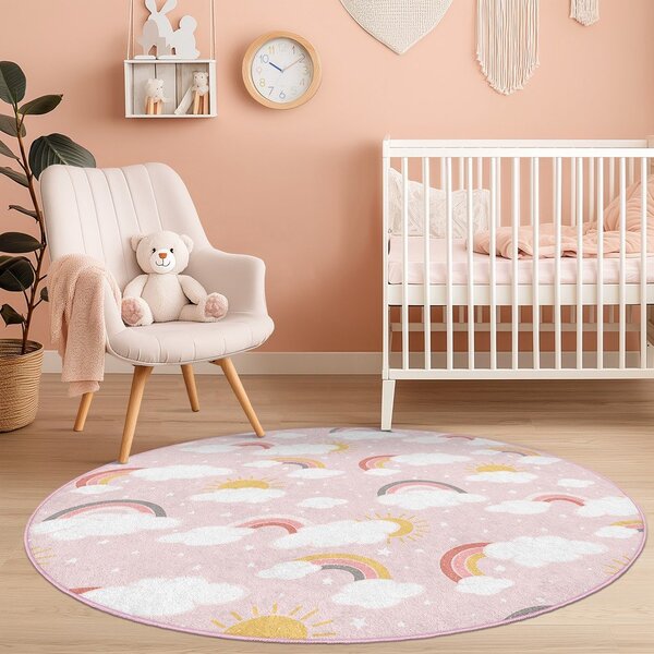 Růžový pratelný dětský koberec ø120 cm Rainbow World – Mila Home
