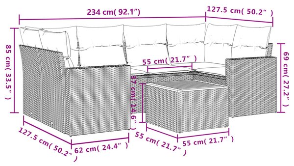 7dílná zahradní sedací souprava s poduškami béžová polyratan 3224021