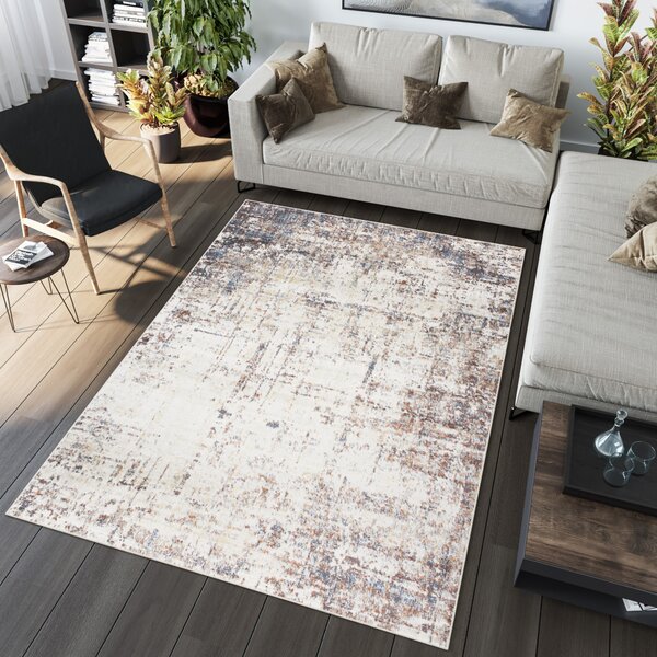 Makro Abra Kusový koberec MIA 5217A Abstraktní moderní krémový tmavě modrý Rozměr: 80x150 cm
