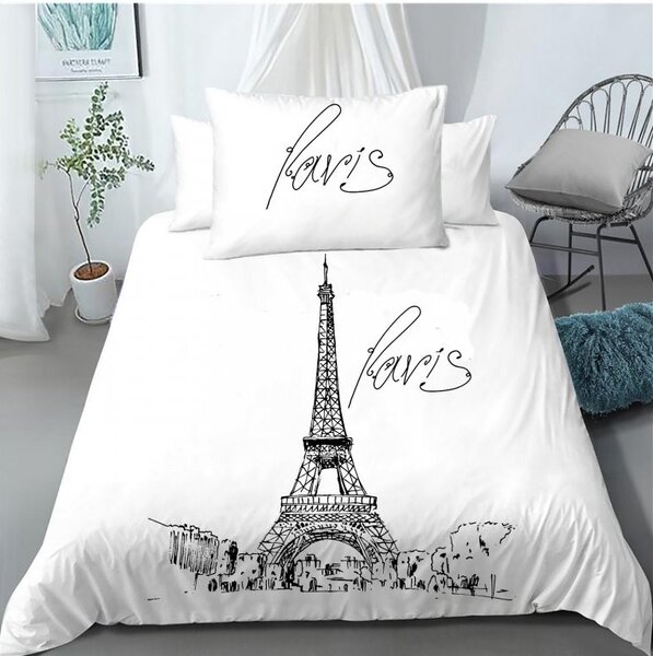 Svítící povlečení bavlněné Deluxe 3D den v Paříži noc v Londýně 200x140cm+90x70cm TiaHome