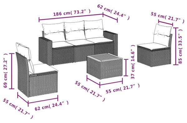 6dílná zahradní sedací souprava s poduškami béžová polyratan 3224063