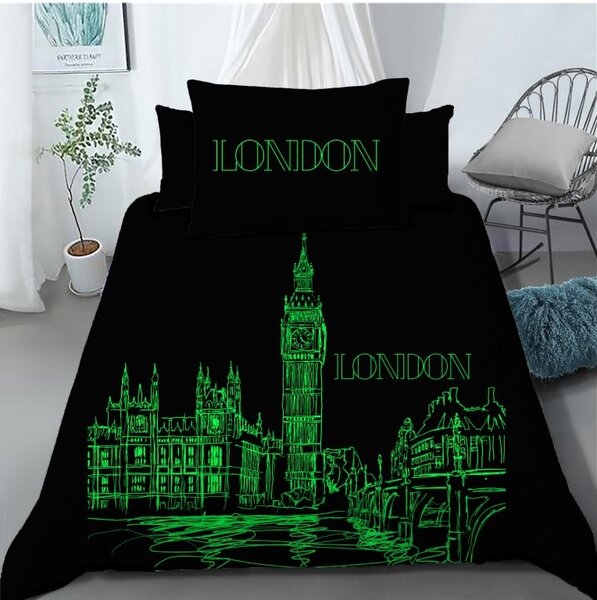 Svítící povlečení bavlněné Deluxe 3D den v Paříži noc v Londýně 200x140cm+90x70cm TiaHome