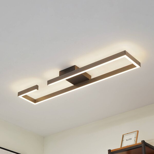 Lucande Stropní svítidlo LED Yvor, 100 cm, černá, hliník, Černá, Obývací pokoj / jídelna, Hliník, Moderní