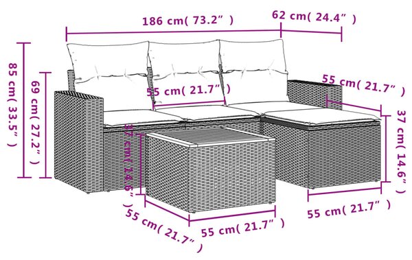 5dílná zahradní sedací souprava s poduškami černá polyratan 3224088