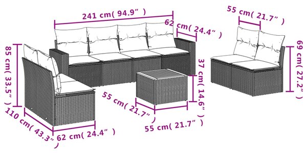 9dílná zahradní sedací souprava s poduškami béžová polyratan 3224084