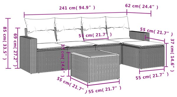 6dílná zahradní sedací souprava s poduškami černá polyratan 3224096