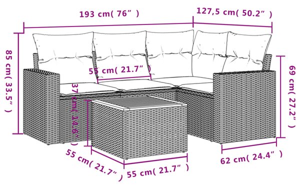 5dílná zahradní sedací souprava s poduškami béžová polyratan 3224105