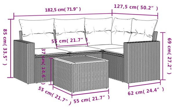 5dílná zahradní sedací souprava s poduškami béžová polyratan 3224106