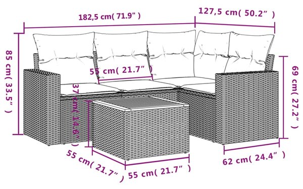 5dílná zahradní sedací souprava s poduškami černá polyratan 3224103