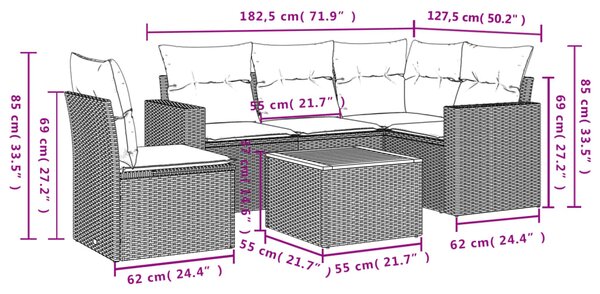 6dílná zahradní sedací souprava s poduškami černá polyratan 3224124