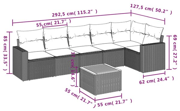 7dílná zahradní sedací souprava s poduškami černá polyratan 3224131