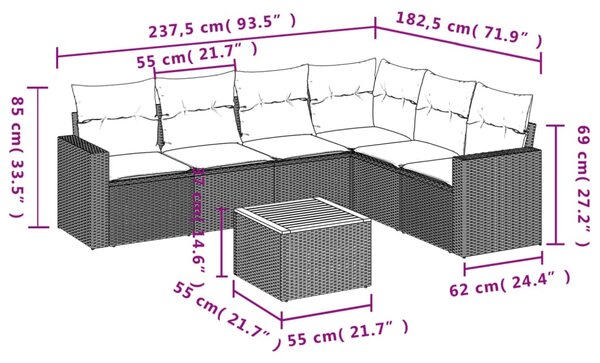 7dílná zahradní sedací souprava s poduškami černá polyratan 3224137