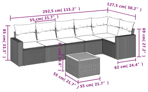 7dílná zahradní sedací souprava s poduškami béžová polyratan 3224134