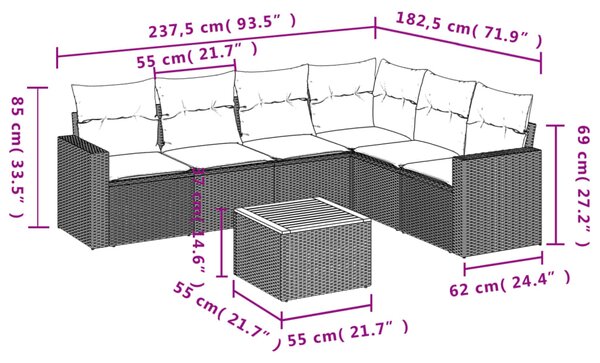 7dílná zahradní sedací souprava s poduškami černá polyratan 3224138