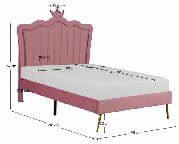 Kondela Postel s roštem, 90x200, růžová Velvet látka, RANIA