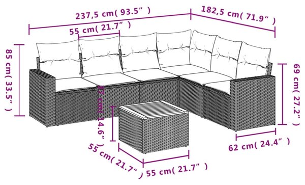 7dílná zahradní sedací souprava s poduškami šedá polyratan 3224142