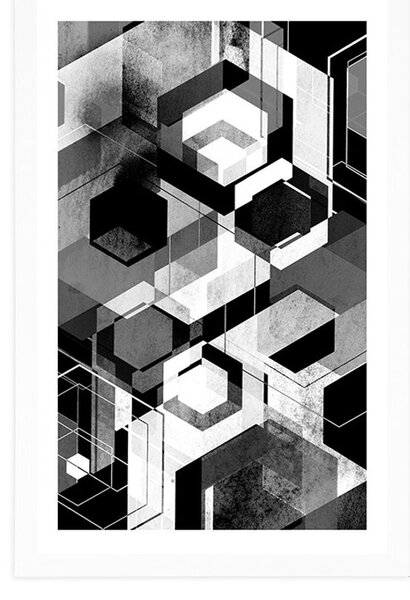 Plakát s paspartou abstraktní geometrie v černobílém provedení