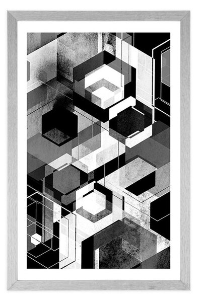 Plakát s paspartou abstraktní geometrie v černobílém provedení