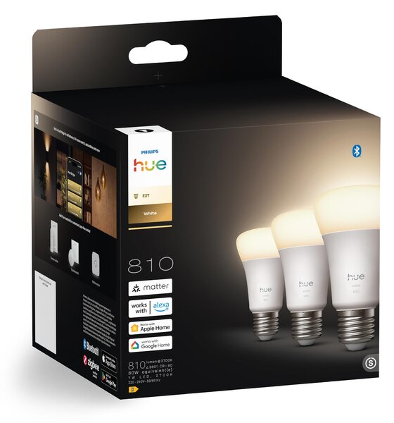 Hue W 810 smart žárovka A60 E27, 7W, 810lm, teplá bílá (3 ks)