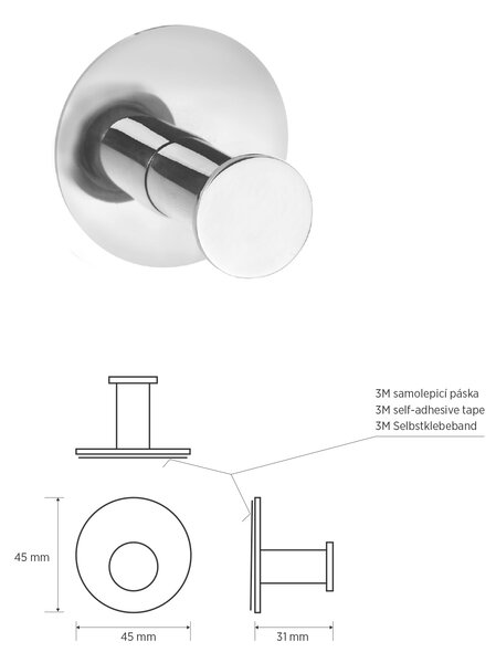 Sapho Sapho, X-ROUND samolepící háček, leštěná nerez, XR219