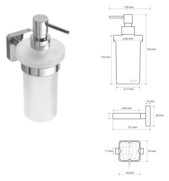 Sapho Sapho, INSIA dávkovač mydla, mléčné sklo, 230ml, chrom, IS019