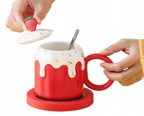Keramický hrnek s USB ohřívačem #cool_items JAHODA, objem 380 ml