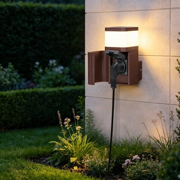 BRILAGI - Venkovní nást. lampa se zás. SCHUKO PILLAR 1xG9/11W/230V IP44 hnědá