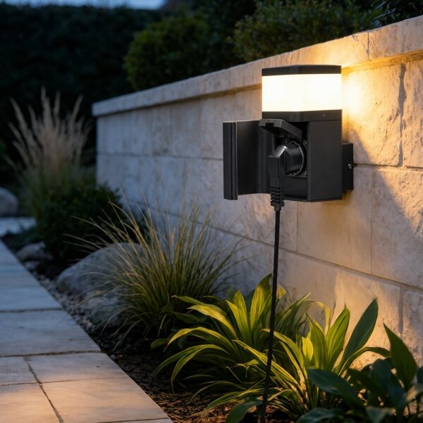BRILAGI - Venkovní nást. lampa se zás. SCHUKO PILLAR 1xG9/11W/230V IP44 černá