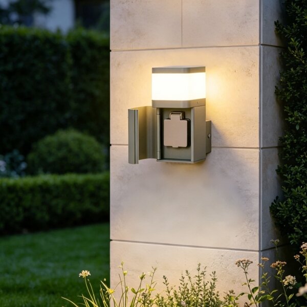 BRILAGI - Venkovní nást. lampa se zás. SCHUKO PILLAR 1xG9/11W/230V IP44 šedá