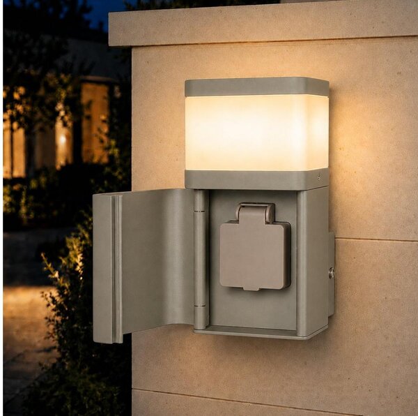 BRILAGI - Venkovní nást. lampa se zás. SCHUKO PILLAR 1xG9/11W/230V IP44 šedá