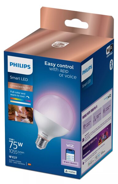 WiZ Smart LED Kulová žárovka 11 W (ekv. 75 W) 1055lm 2200-6500K G95 E27