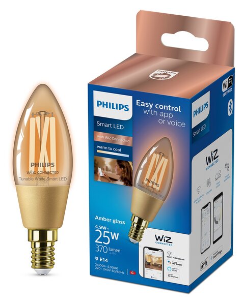 WiZ Smart LED Svíčková žárovka Filament oranžová 4,9 W (ekv. 25 W) 370lm C35 E14