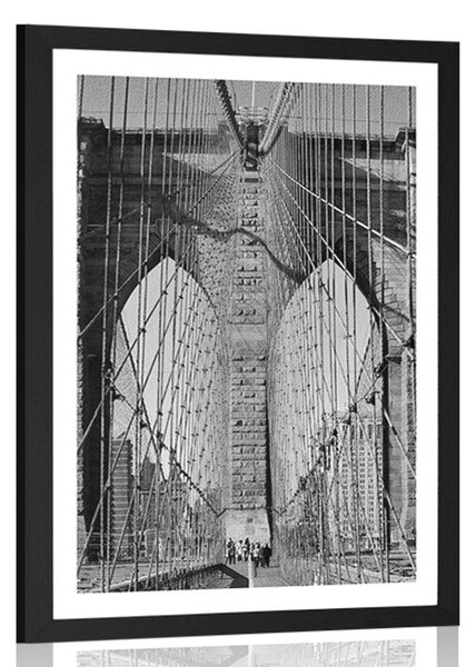 Plakát s paspartou most Manhattan v New Yorku černobílém provedení