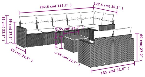 9dílná zahradní sedací souprava s poduškami černá polyratan 3224208