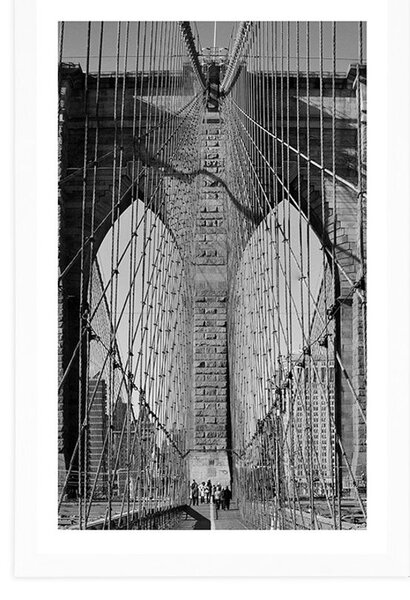 Plakát s paspartou most Manhattan v New Yorku černobílém provedení