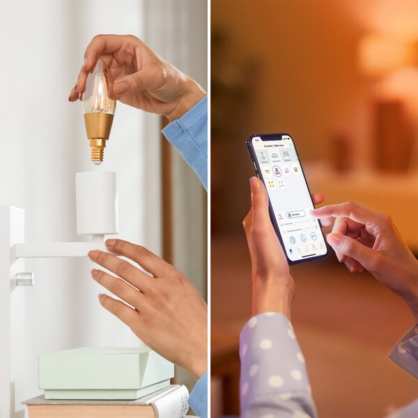 WiZ Smart LED Svíčková žárovka Filament oranžová 4,9 W (ekv. 25 W) 370lm C35 E14
