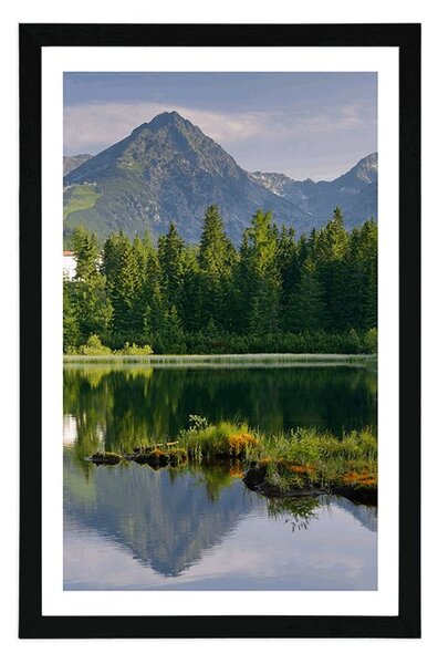 Plakát s paspartou nádherné panorama hor u jezera