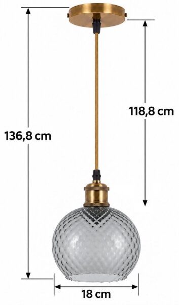 BRILAGI -LED Lustr na lanku RETRO GLASS 1xE27/60W/230V pr. 18 cm zlatá/kouř šedá