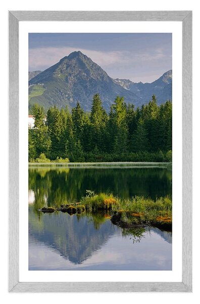 Plakát s paspartou nádherné panorama hor u jezera