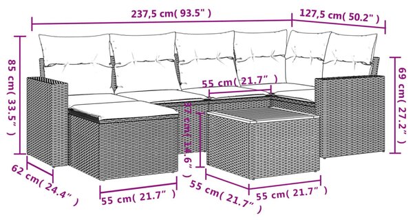 7dílná zahradní sedací souprava s poduškami černá polyratan 3224222