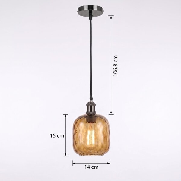 BRILAGI - LED Lustr na lanku RETRO GLASS 1xE27/60W/230V pr.14cm černá/kouř hnědá