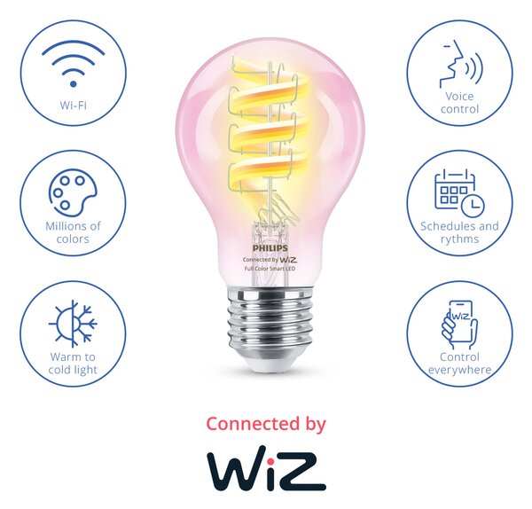 WiZ Smart LED Žárovka s tradičním vzhledem, čirá, 40 W 470lm 2200-6500K (RGB) A60 E27