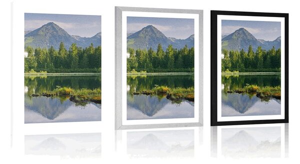 Plakát s paspartou nádherné panorama hor u jezera