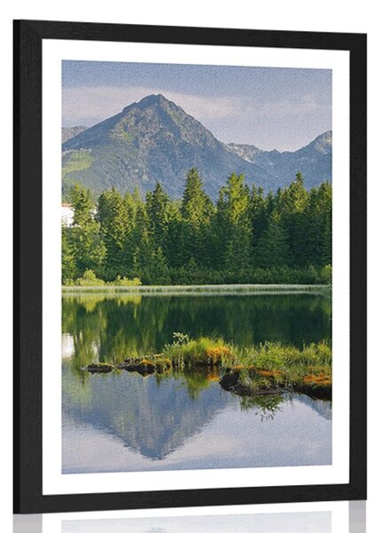 Plakát s paspartou nádherné panorama hor u jezera