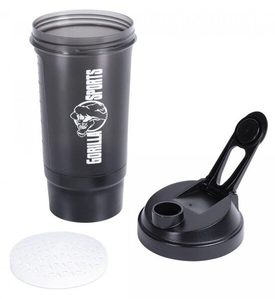Gorilla Sports Shaker s přihrádkou, 500 ml, černý