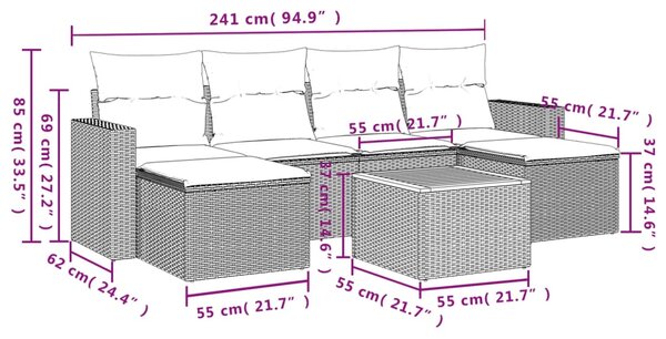 7dílná zahradní sedací souprava s poduškami černá polyratan 3224243