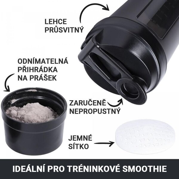 Gorilla Sports Shaker s přihrádkou, 500 ml, černý