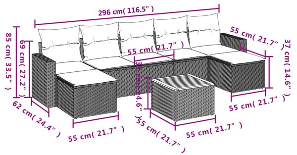 8dílná zahradní sedací souprava s poduškami černá polyratan 3224250