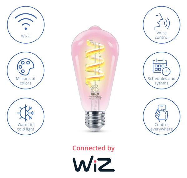 WiZ Smart LED Žárovka s tradičním vzhledem, čirá, 40 W 470lm 2200-6500K (RGB) ST64 E27